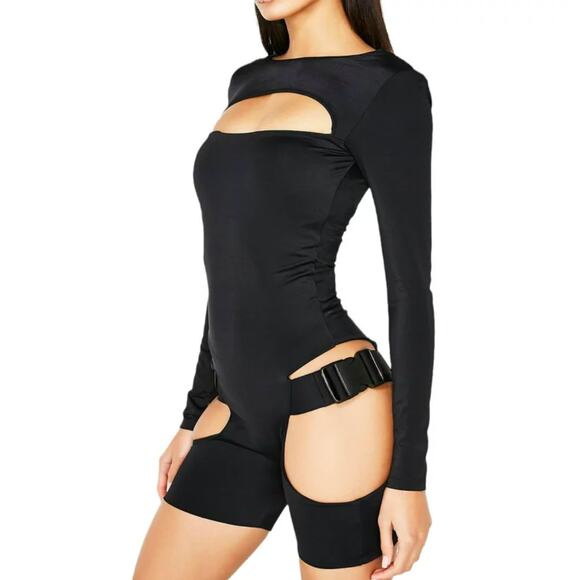 Lipt the Label Festival Black Long Sleeve Round Neck Cut Out Buckle Bodysuit XS - Picture 1 of 6